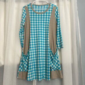 Blue & Beige gingham womens dress size small PTP 17 length 33